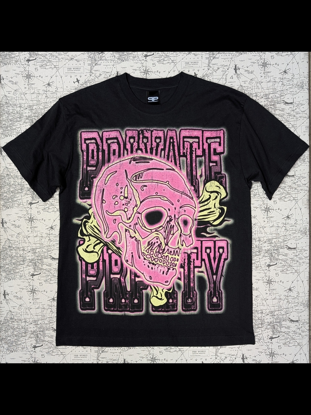 Private Property Y2K Cyber Punk Graphic Skull Tee Black L Made in USA